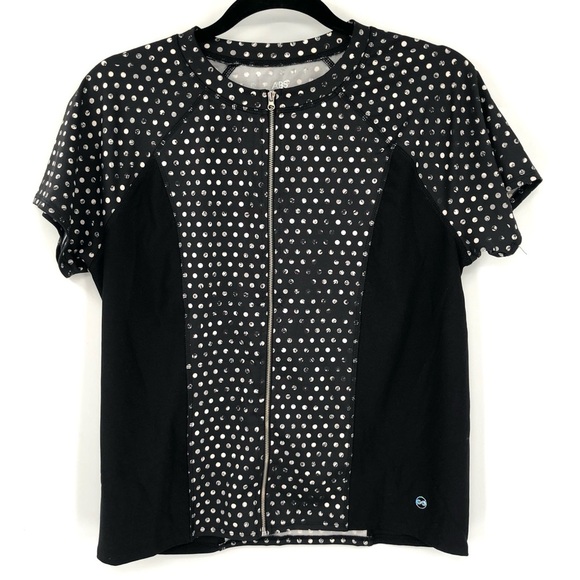 ABS Bike Jersey? Full Zip Polka Dot Active Top Short Sleeve Women L Black Biking - Picture 1 of 6